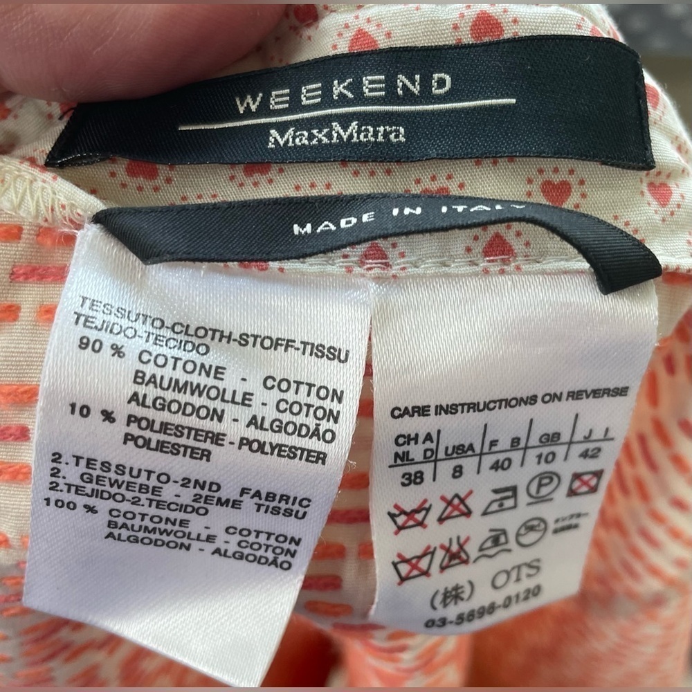 MaxMara Weekend cream/peach unlined, a-line midi skirt, side zip ; size 10 - Picture 4 of 6